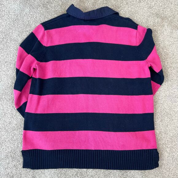 Lauren Ralph Lauren Pink Navy Blue Striped Collared V-Neck Sweater (Sz L) - Picture 10 of 14